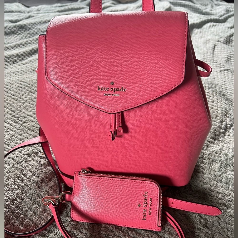 Pink Kate Spade Backpack Purse with Lanyard